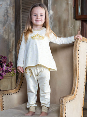 Джемпер "Балерина" для девочки с золотой короной из глиттера - Размер 104 - Цвет молочный - Картинка #1